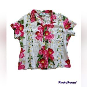 Two Palms Women's Hawaiian Button Down Shirt Plumeria Orchids size XL